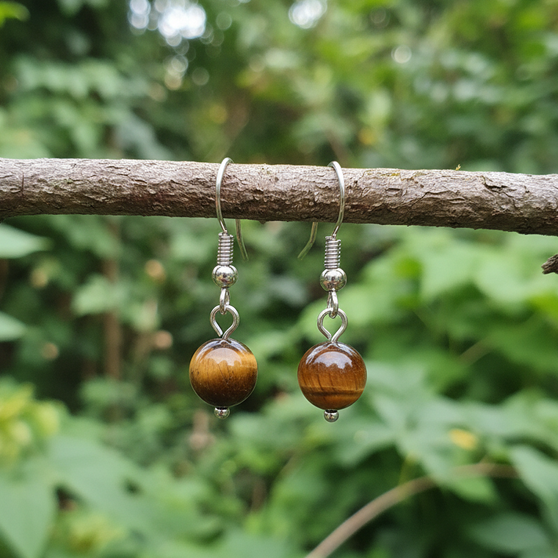 Boucles d'oreilles 1 perle en Œil de Tigre (BO250)