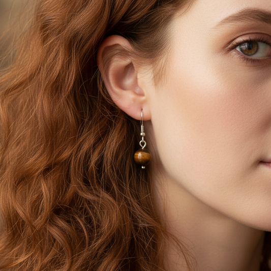 Boucles d'oreilles 1 perle en Œil de Tigre (BO250)