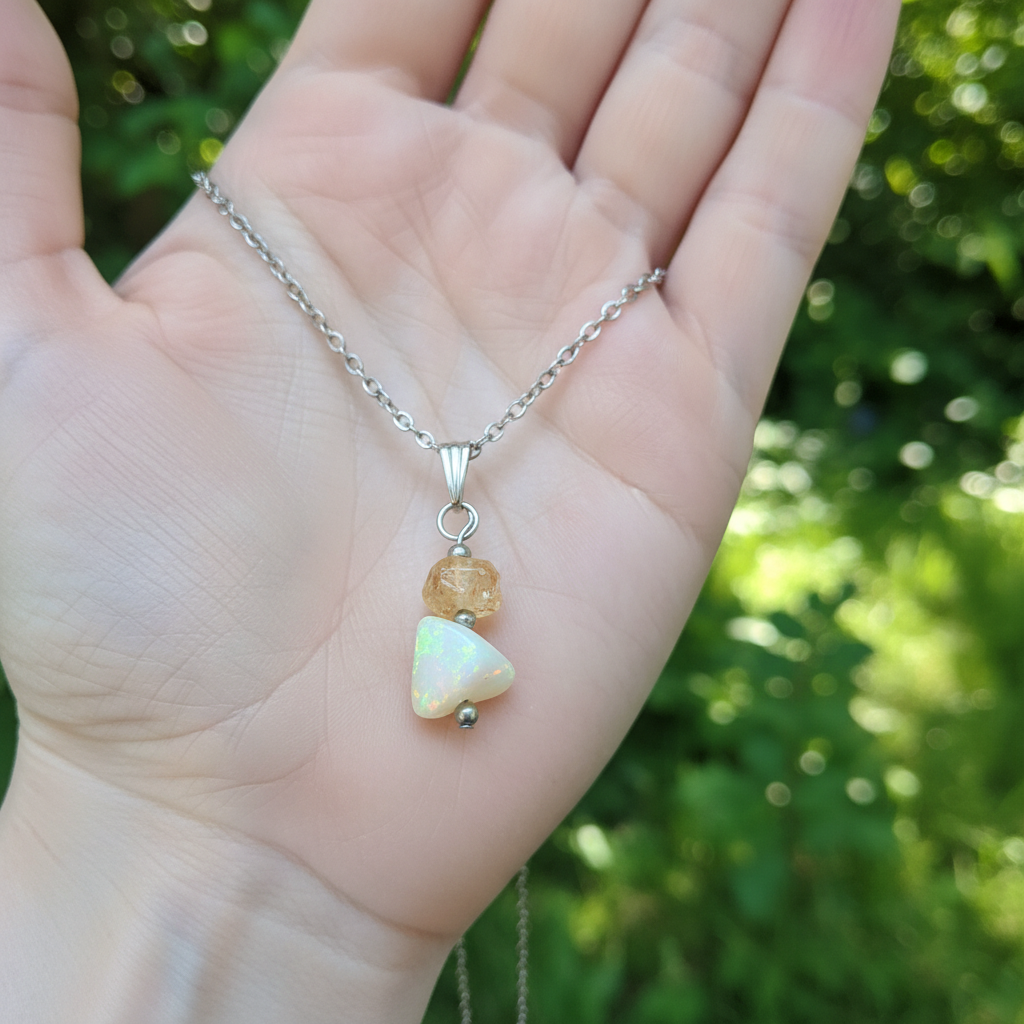 Pendentif en Opale Welo et Topaze impériale (PE2162)