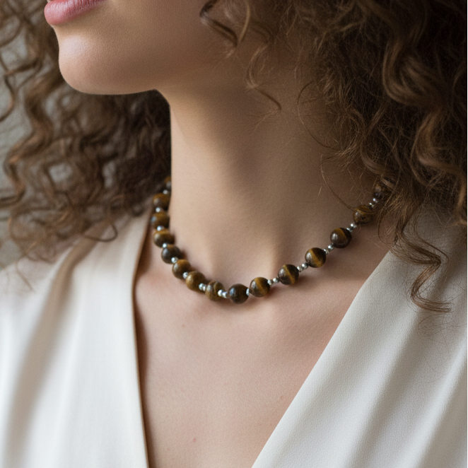 Collier en perles d'Œil de Tigre (COL26-2)