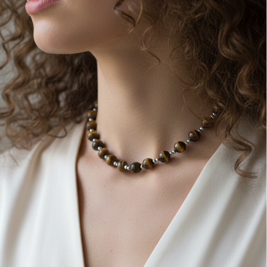 Collier en perles d'Œil de Tigre (COL26-2)