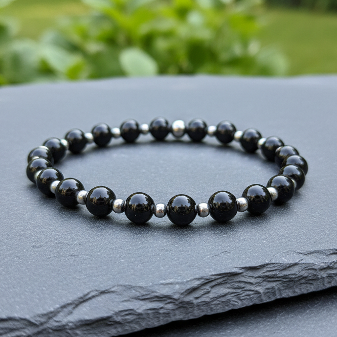 Bracelet en Tourmaline noire 6mm - 15