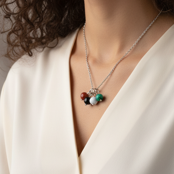Collier en perles naturelles inspiré du drapeau Palestinien (COL4P - 1)