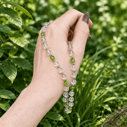 Bracelet triple tour et collier en Cristal de Roche et Péridot (COLBR23 - 56)