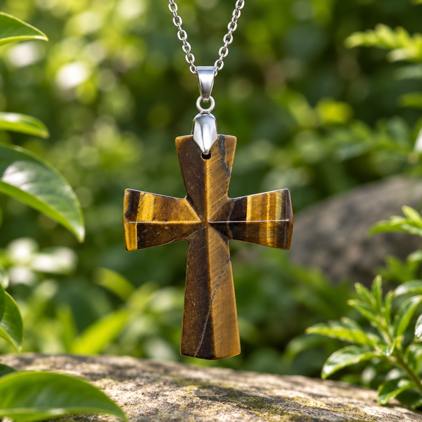 Pendentif croix en Œil de Tigre (PE1623-22)
