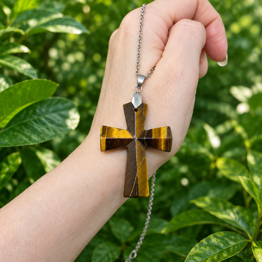 Pendentif croix en Œil de Tigre (PE1623 - 22)