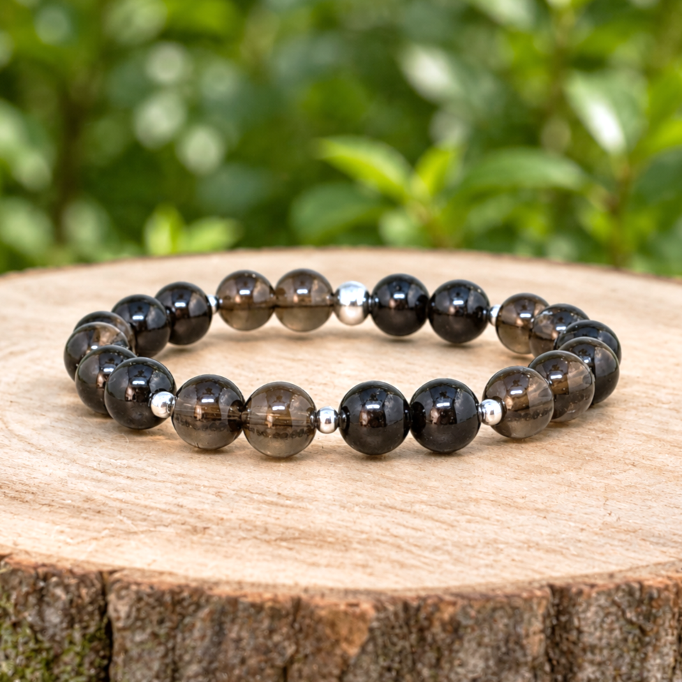 Bracelet en Quartz fumé et Tourmaline noire