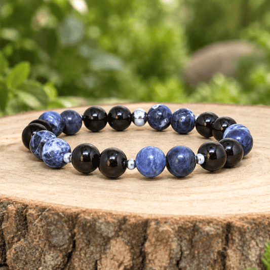 Bracelet en Sodalite et Tourmaline noire