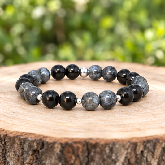 Bracelet en Larvikite et Tourmaline noire