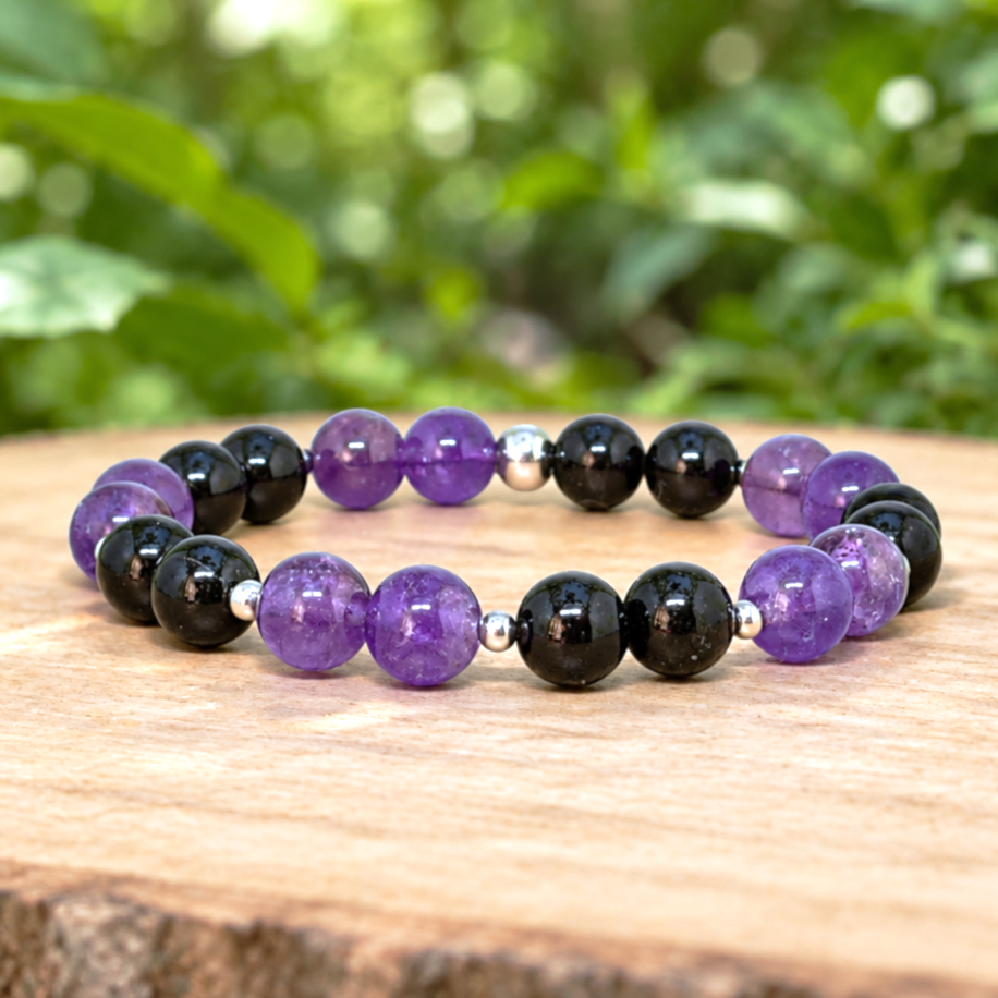 Bracelet en Améthyste et Tourmaline noire