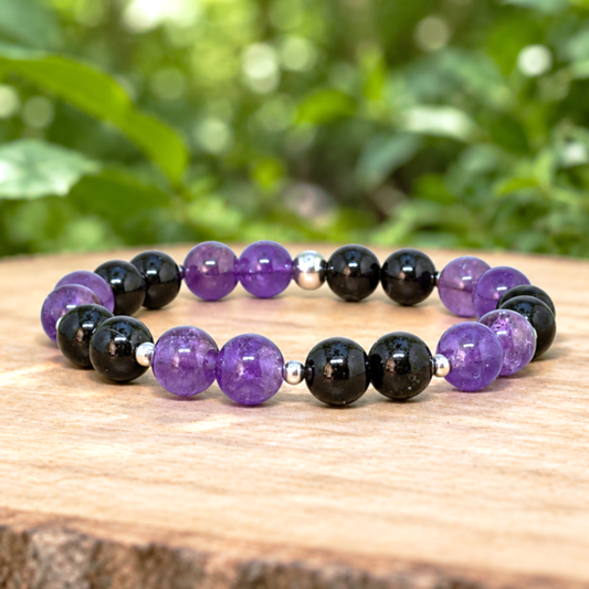 Bracelet en Améthyste et Tourmaline noire