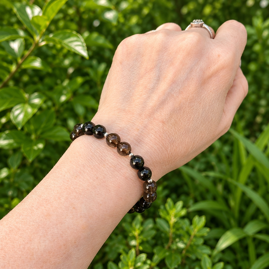 Bracelet en Quartz fumé et Tourmaline noire