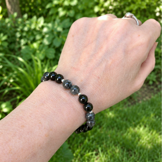 Bracelet en Larvikite et Tourmaline noire