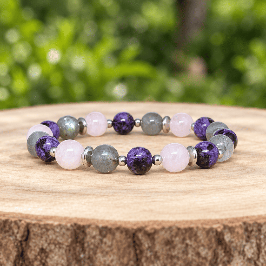 Bracelet "bulle de sérénité" en Charoïte, Morganite et Labradorite