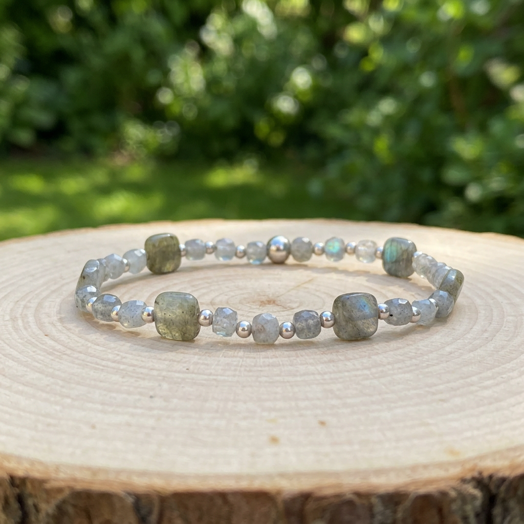 Bracelet en perles de Labradorite carrées