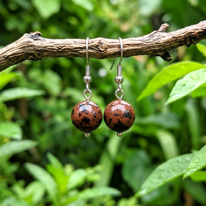 Boucles d'oreilles en Obsidienne Acajou (BO258)