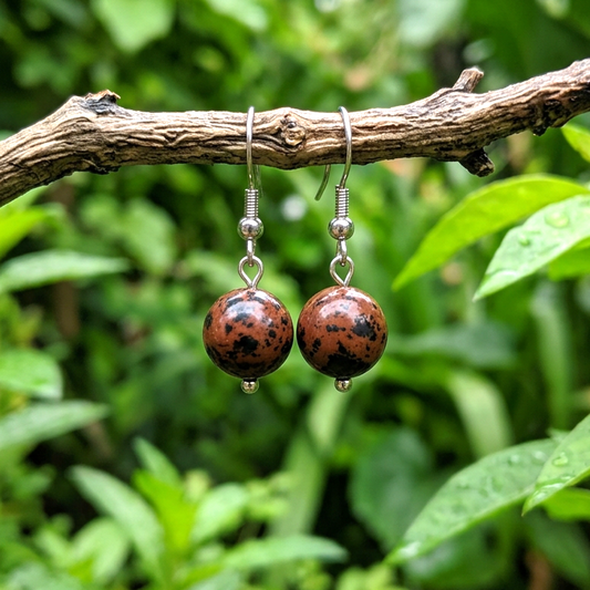 Boucles d'oreilles en Obsidienne Acajou (BO258)