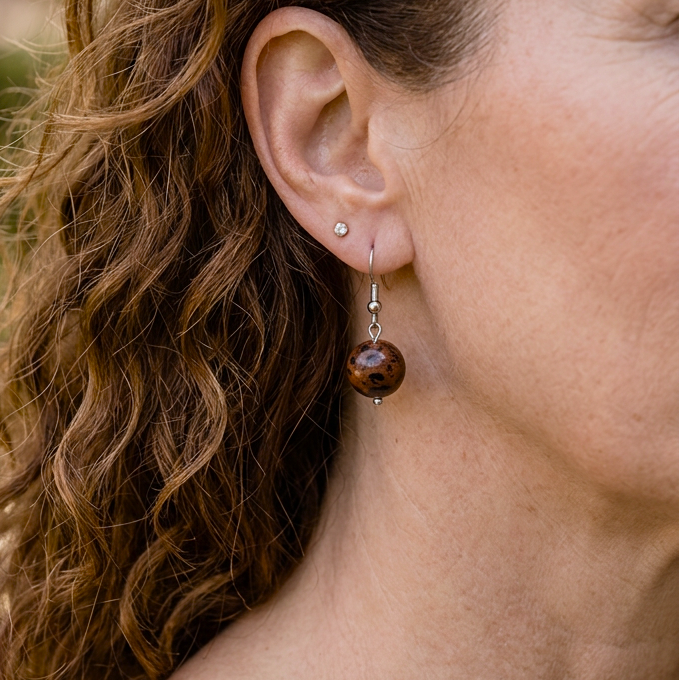 Boucles d'oreilles en Obsidienne Acajou (BO258)