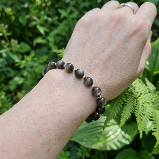 Bracelet en Obsidienne argentée 9mm