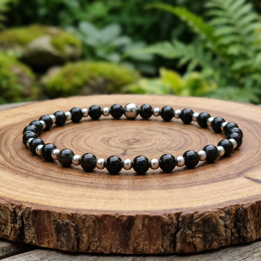 Bracelet en Obsidienne noire 4mm - 15
