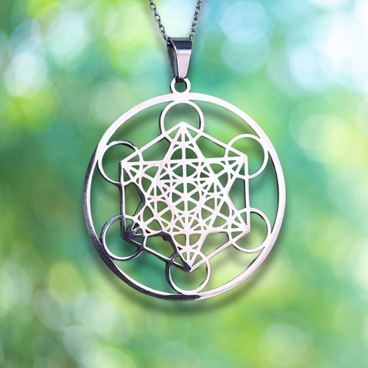 Pendentif Cube de Metatron en acier inoxydable argenté