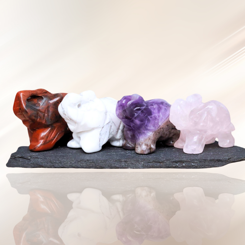 Améthyste, elephant, howlite, jaspe rouge, lithotherapie, lot, pierre, quartz rose ENAE Mineraux