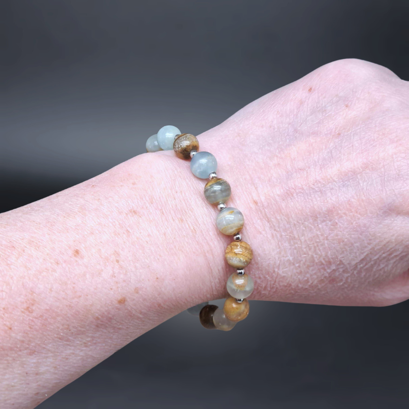 Aragonite, bracelet, calcite, lithotherapie, pierre ENAE Mineraux