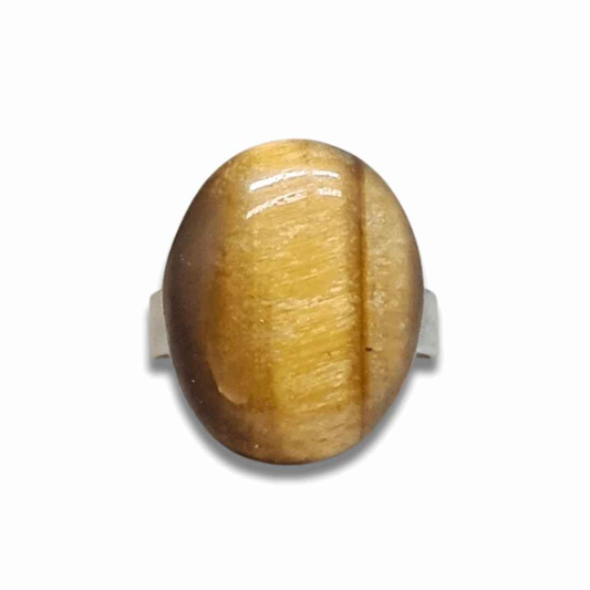 Bague réglable en Œil de Tigre et acier inoxydable (BAGA76) - ENAE Minéraux