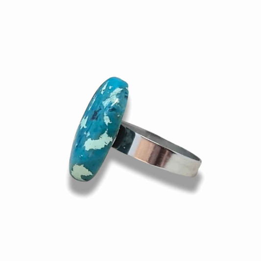 Bague réglable en Shattuckite et Chrysocolle et acier inoxydable (BAGA77)