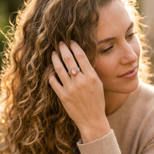 Bague réglable en Pierre de Soleil (BAG62-5)