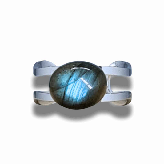 Bague réglable en Labradorite et acier inoxydable (BAGA75) - ENAE Minéraux