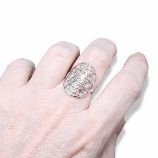 Bague réglable Sri-Yantra en acier inoxydable (BAGSY) - ENAE Minéraux