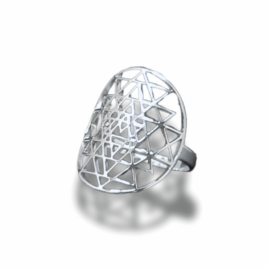 Bague réglable Sri-Yantra en acier inoxydable (BAGSY) - ENAE Minéraux