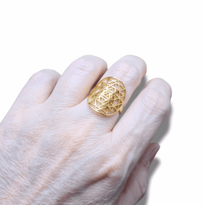 Bague réglable Sri-Yantra en acier inoxydable doré (BAGSYD)