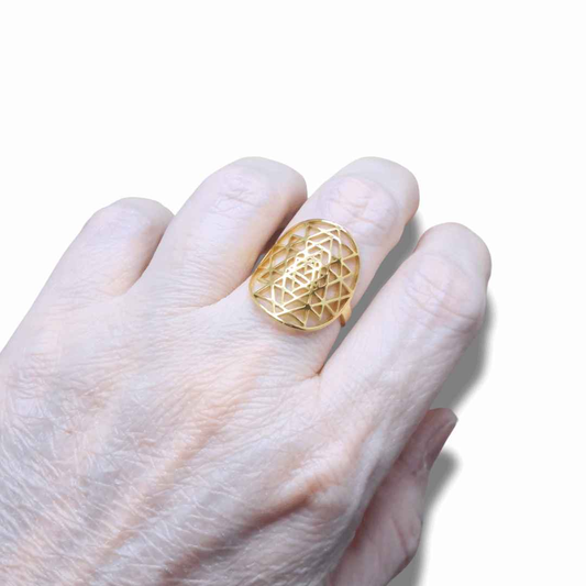 Bague réglable Sri-Yantra en acier inoxydable doré (BAGSYD)