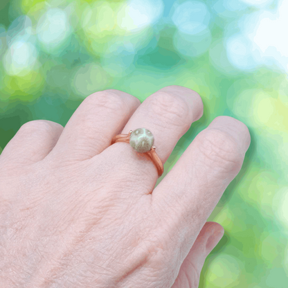 Bague réglable en Corail fossilisé et Argent rosé (BAGP44)