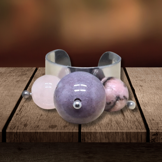 Bague réglable en Agate indienne, Rhodonite et Quartz rose (BAGA3P) - ENAE Minéraux