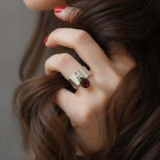 Bague réglable et Grenat facetté (BAGA61)