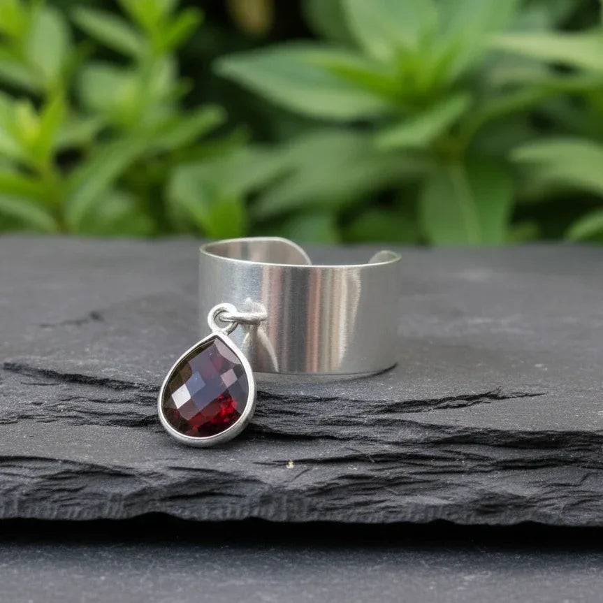 Bague réglable et Grenat facetté (BAGA61)