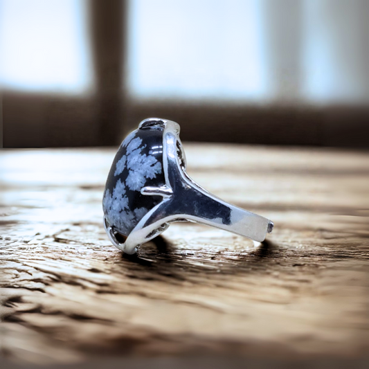 Bague réglable en Obsidienne mouchetée (BAGA7)
