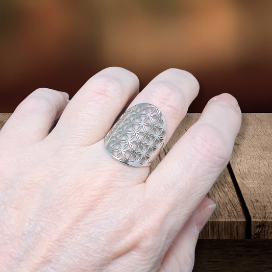 Bague réglable Fleur de Vie en acier inoxydable (BAGFDV)