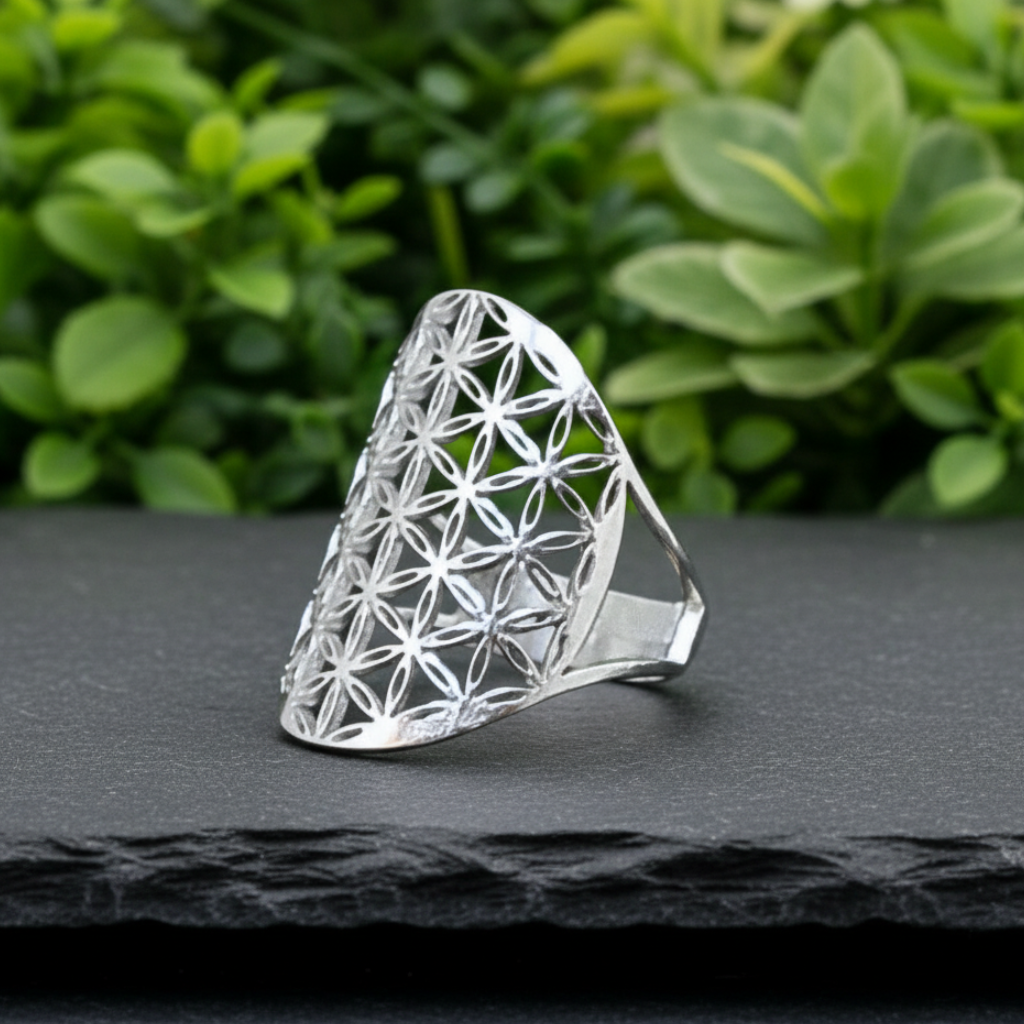 Bague réglable Fleur de Vie en acier inoxydable (BAGFDV)