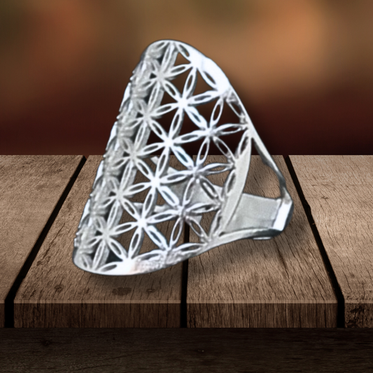 Bague réglable Fleur de Vie en acier inoxydable (BAGFDV) - ENAE Minéraux
