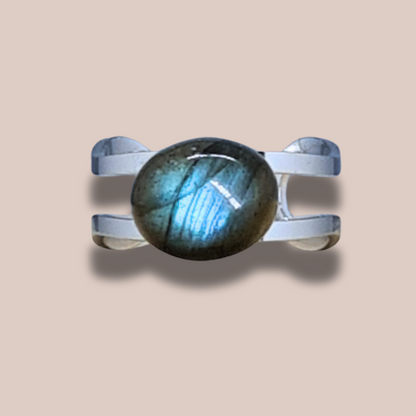 Bague réglable en Labradorite et acier inoxydable (BAGA75)