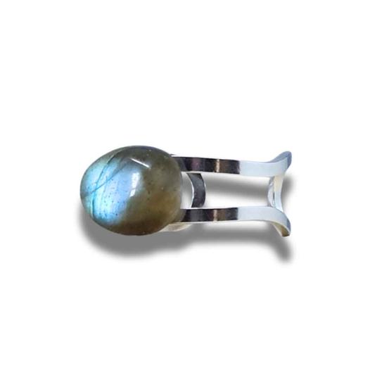 Bague réglable en Labradorite et acier inoxydable (BAGA75) - ENAE Minéraux