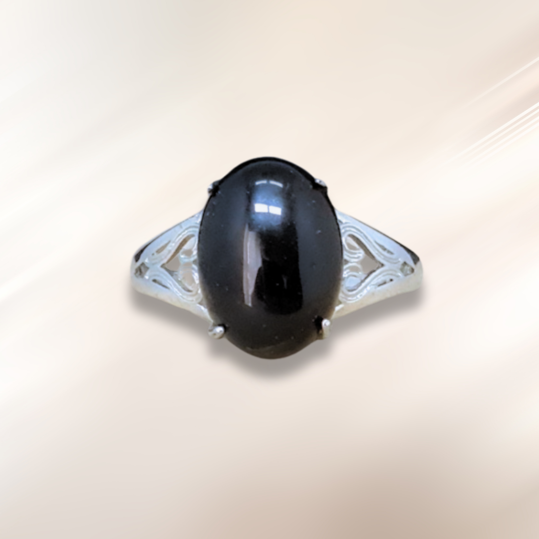 Bague réglable en Obsidienne noire (BAG21-4)