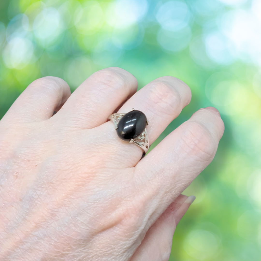 Bague réglable en Obsidienne noire (BAG21-4)