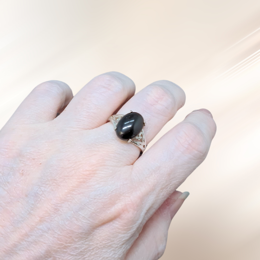 Bague réglable en Obsidienne noire (BAG21-4)