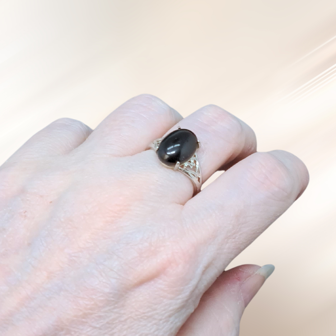 Bague réglable en Obsidienne noire (BAG21-4)