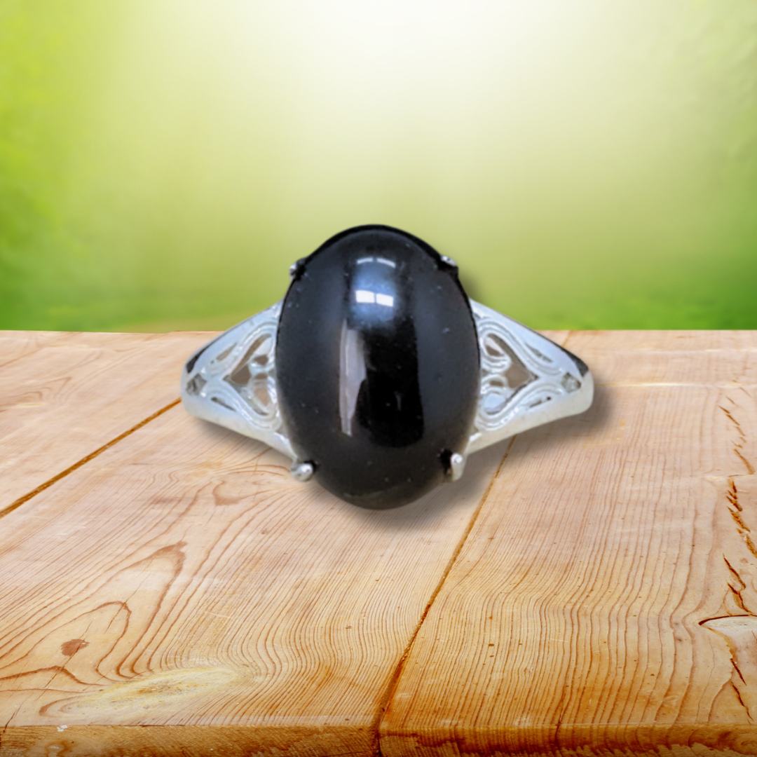 Bague réglable en Obsidienne noire (BAG21-4)